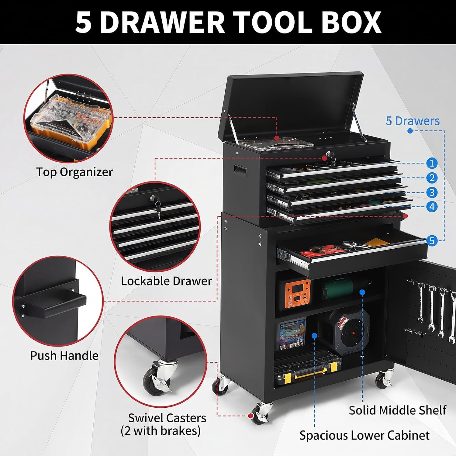 5-laden rolbare gereedschapska - Tools Mechanical Workshop recensie en prijs